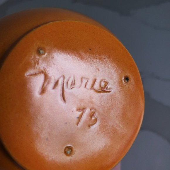 MCM Studio Pottery Vessel Embossed Floral Overlay Artisit Signed Smooth Glazed - Picture 4 of 5